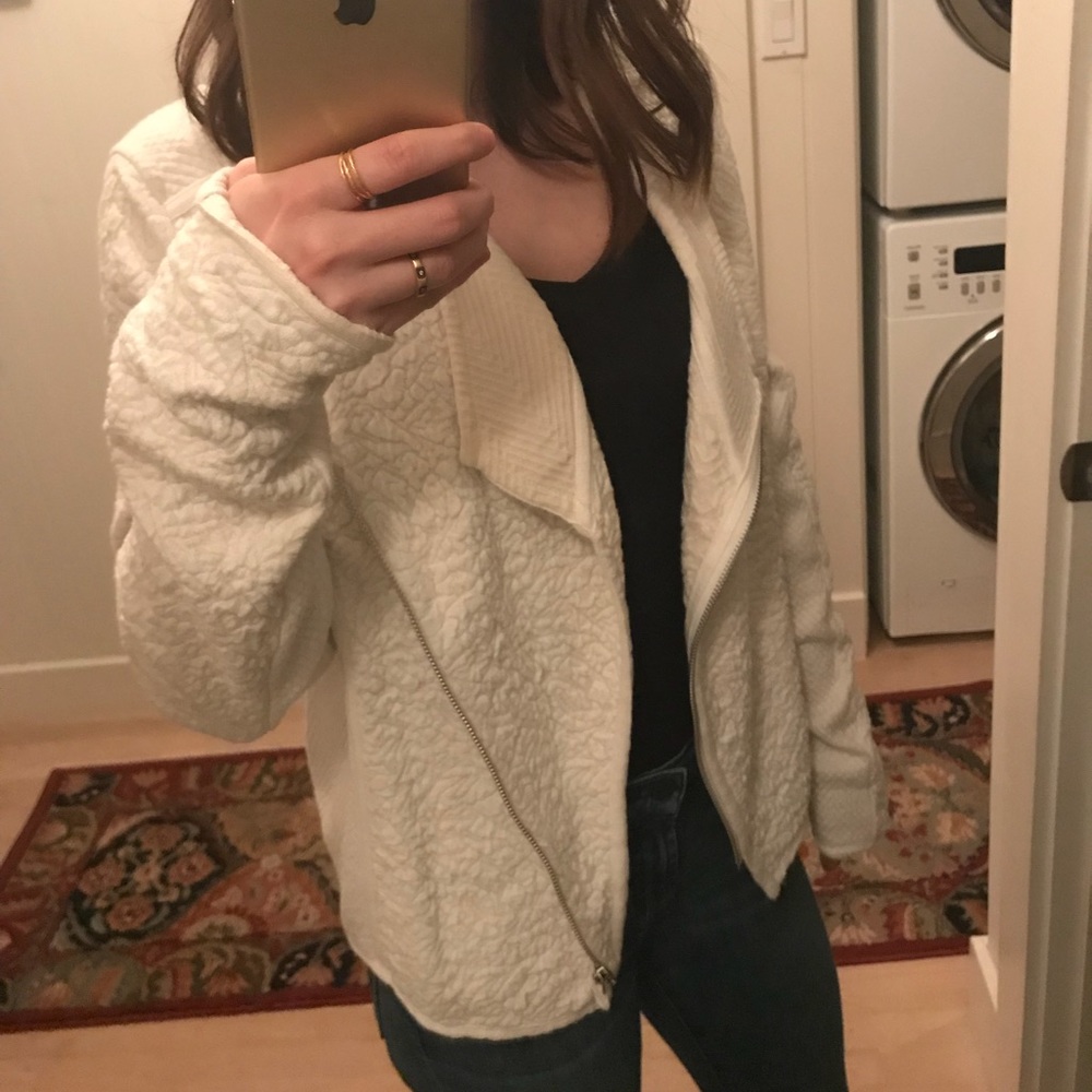 Anthropologie white patterned sweater jacket